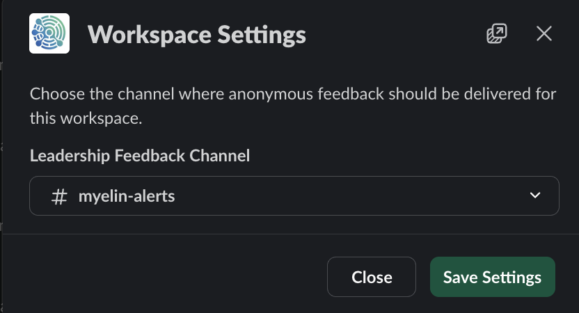 The /vent settings modal for selecting leadership channel